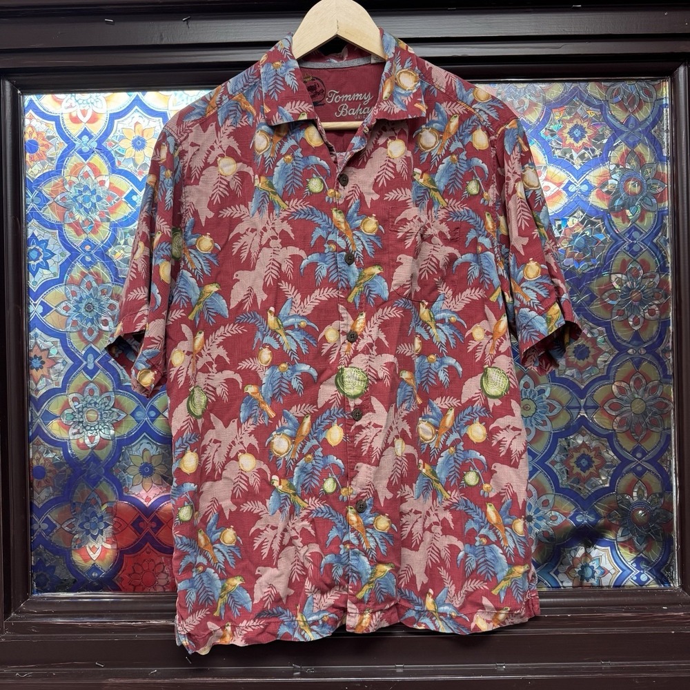 Tommy Bahama Seasons Greetings Christmas Hawaiian Silk‎ Shirt Birds Mens Small